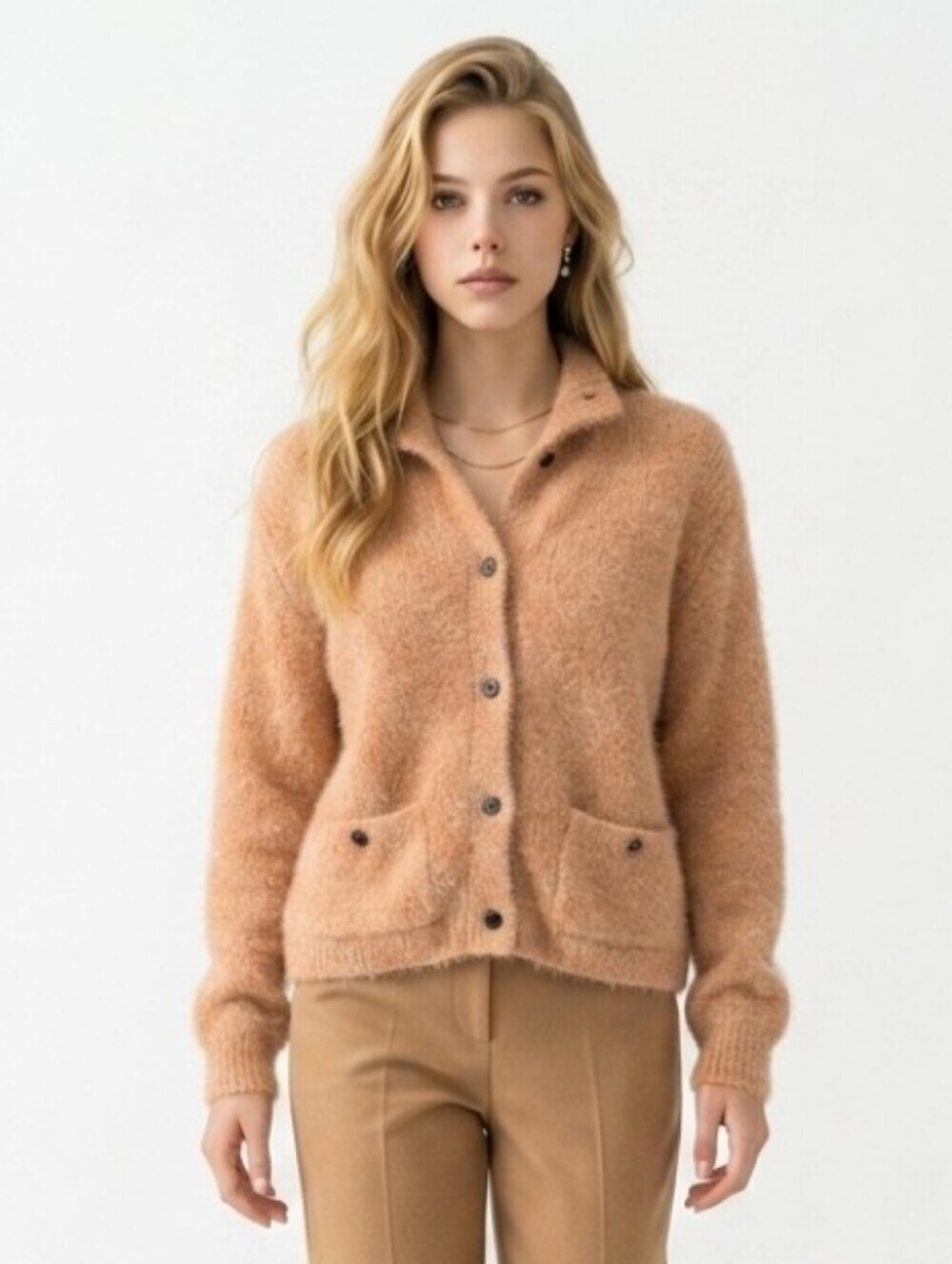 Jamie Sadock Cozy Tan Sparkle Button-Up Cardigan Size Large